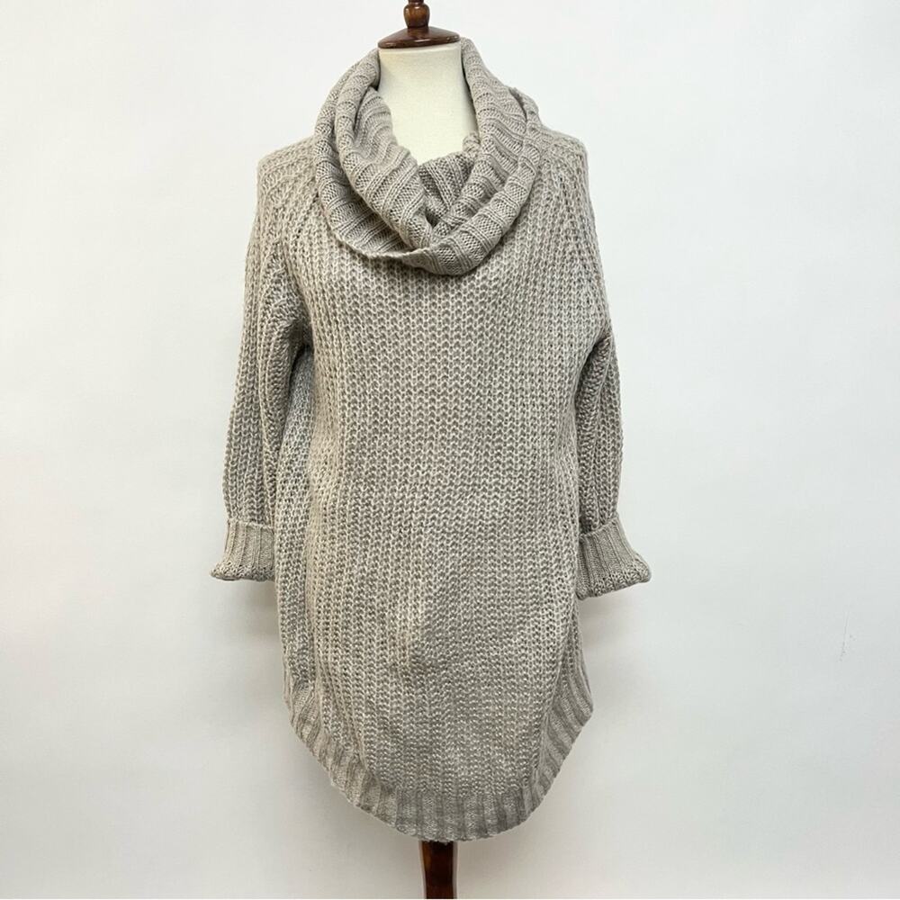 Dreamers Turtleneck Knit Sweater Dress Tunic Grey Slouchy Loose Cowl Neck Medium
